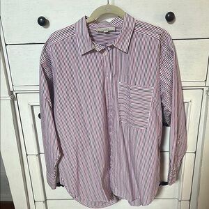 LOFT women’s Poplin, purple, white and gray Striped Casual Shirt
